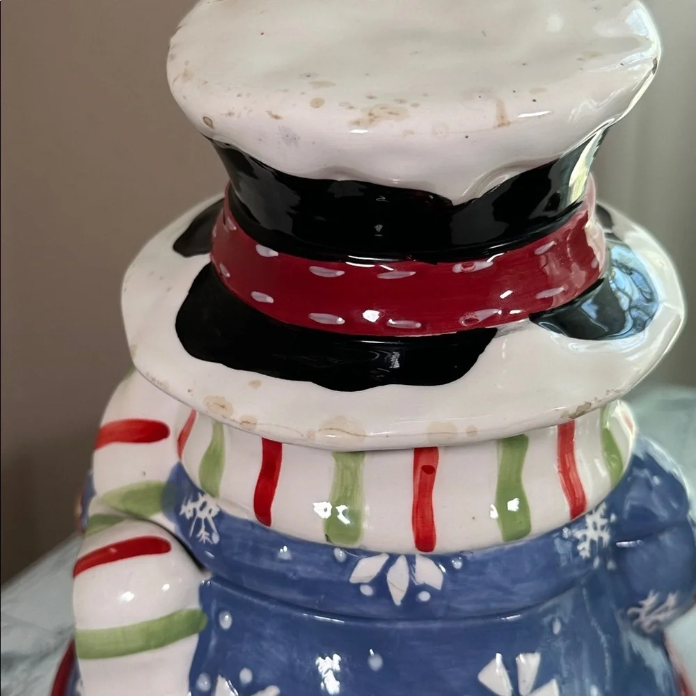 Vintage Festive Ceramic Snowman Cookie Jar